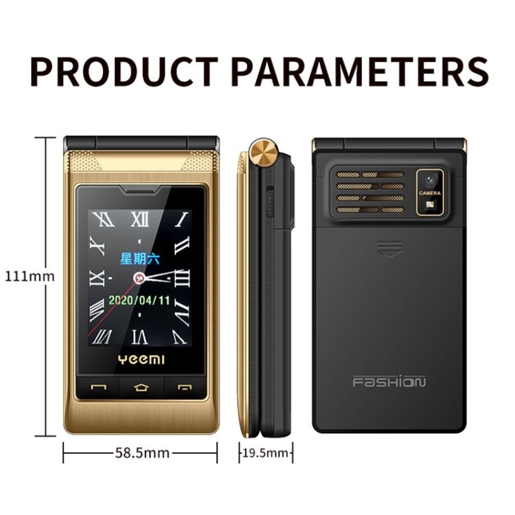 Dual - screen Flip Phone, 2.8 inch + 2.4 inch, 5900mAh Battery, Support FM, SOS, GSM, Family Number, Big Keys, Dual SIM (Gold) - Mega Discount Store LebanonLebanon