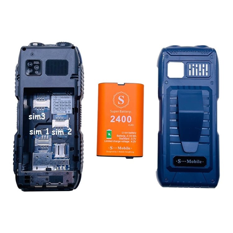 S555 Triple Proofing Elder Phone, Waterproof Shockproof Dustproof, 2400mAh Battery, 2.2. inch, 21 Keys, LED Flashlight, FM, Quad SIM, with Antenna(Blue) - Mega Discount Store LebanonLebanon