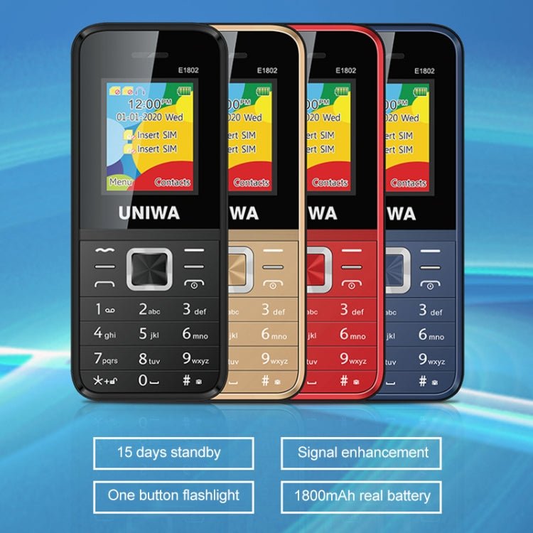 UNIWA E1802 Mobile Phone, 1.77 inch, 1800mAh Battery, SC6531DA, 21 Keys, Support Bluetooth, FM, MP3, MP4, GSM, Dual SIM(Black) - Mega Discount Store LebanonLebanon