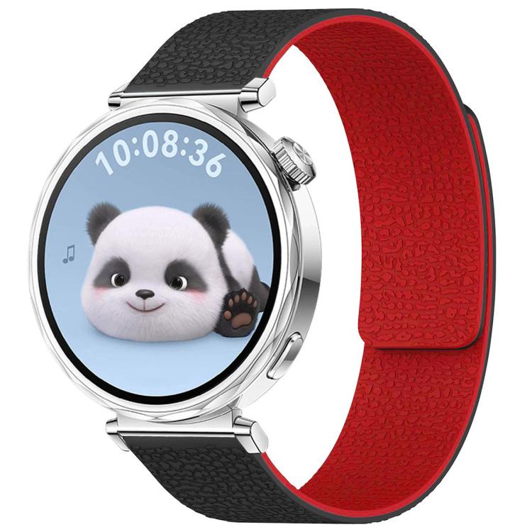18mm xDfind Flat Head Litchi Texture Magnetic Silicone Watch Band(Black Red) - Mega Discount Store LebanonLebanon