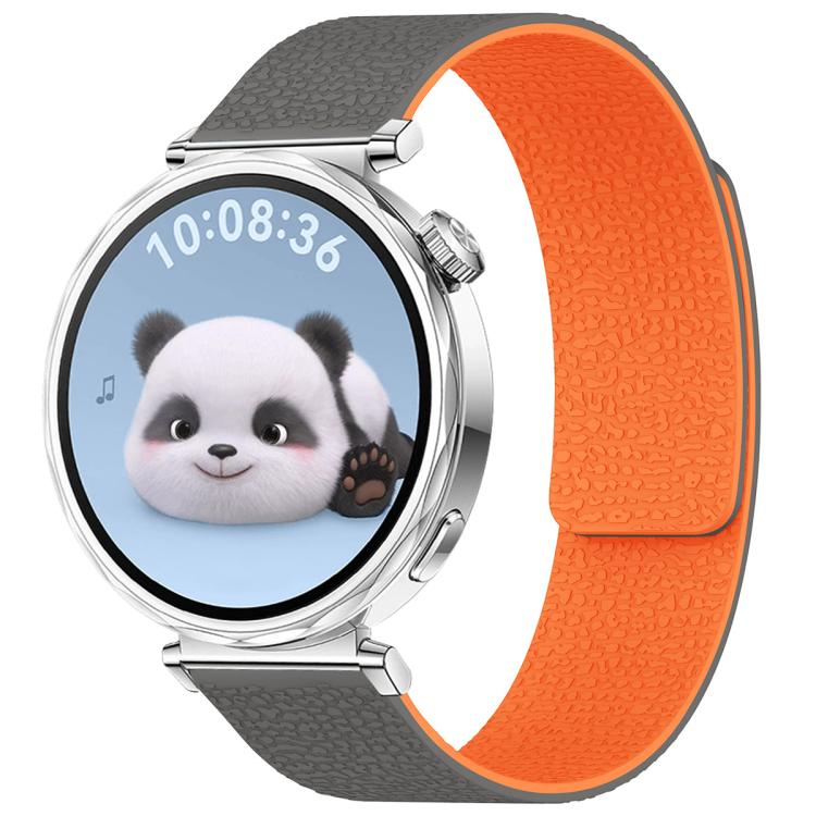 18mm xDfind Flat Head Litchi Texture Magnetic Silicone Watch Band(Grey Orange) - Mega Discount Store LebanonLebanon