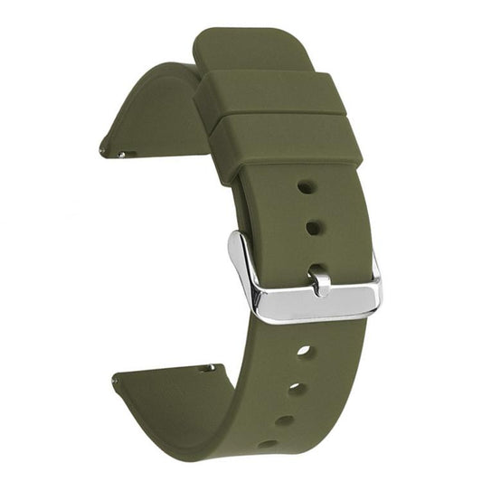 24mm Stainless Steel Silver Pin Buckle Solid Color Silicone Waterproof Watch Band(Army Green) - Mega Discount Store LebanonLebanon