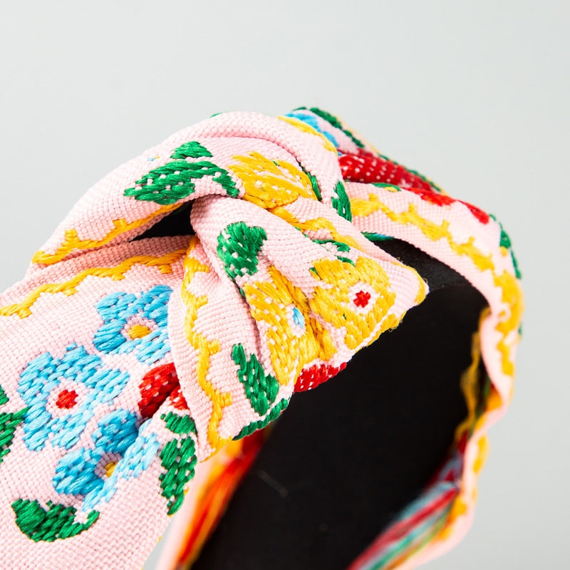 BEI WRH Ethnic Style Cloth Embroidery Flower Headband(Pastel)