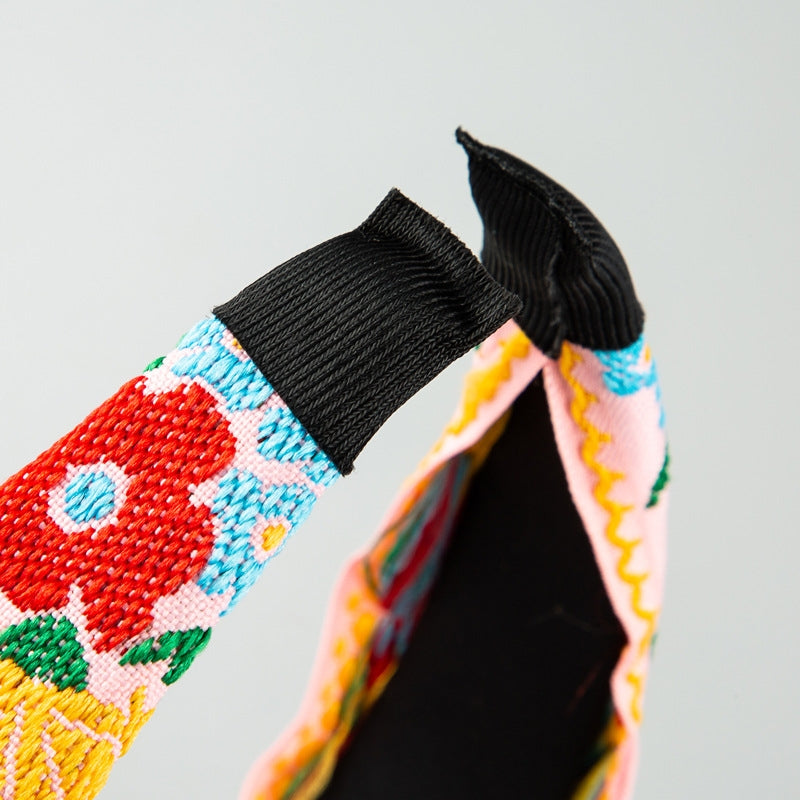 BEI WRH Ethnic Style Cloth Embroidery Flower Headband(Pastel)