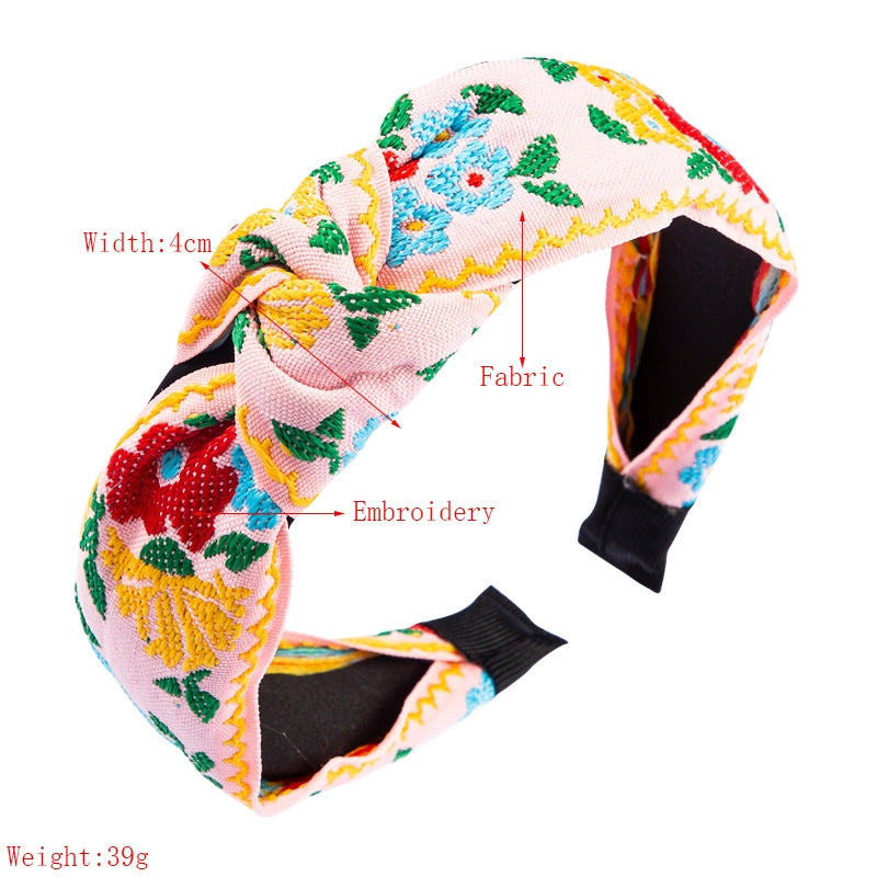 BEI WRH Ethnic Style Cloth Embroidery Flower Headband(Black Color)