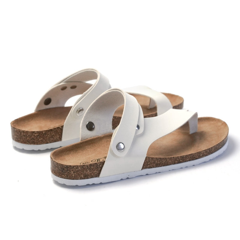 BEI WRH Men Summer Cork Flip Flops Beach Couple Leather Sandals, Size: 40(Black)