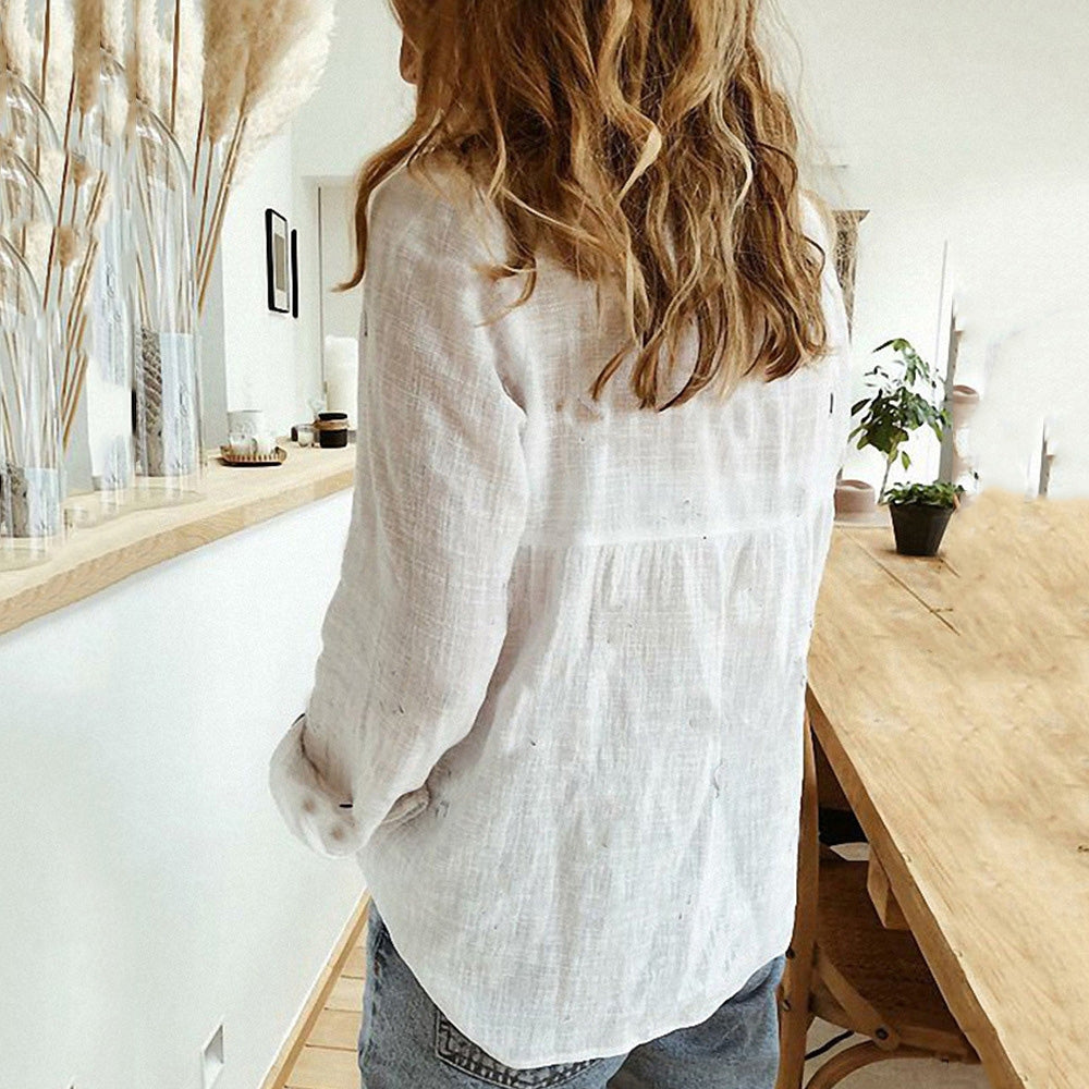 BEI WRH Spring And Autumn Casual Loose Long-Sleeved Breathable Linen Shirt, Size: M(Green)