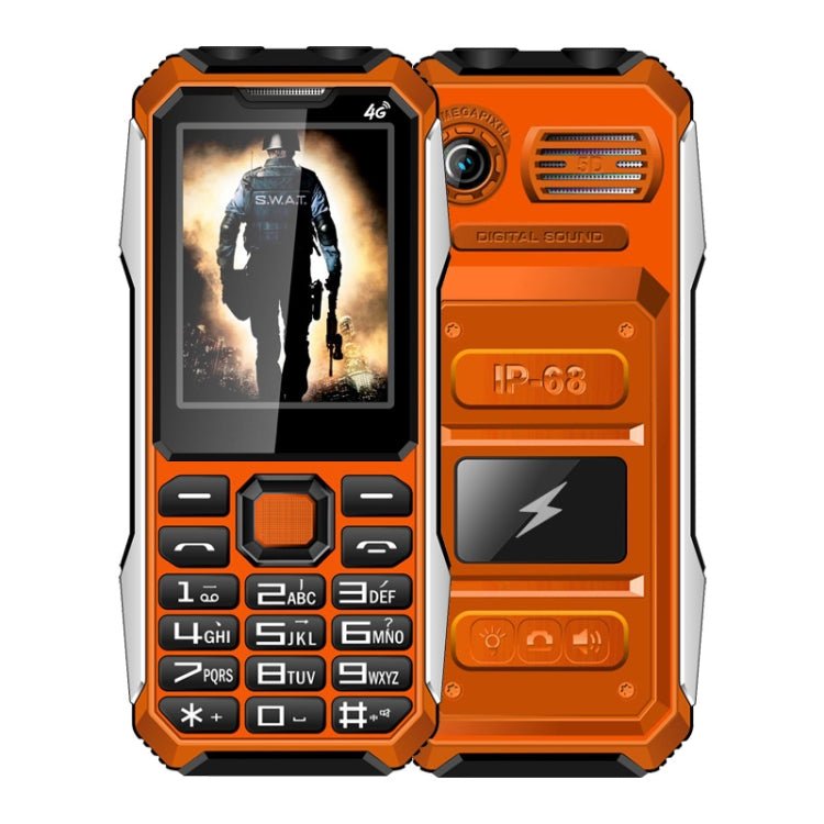 A6 4G Full Network Triple Proofing Elder Phone, Waterproof Shockproof Dustproof, 6800mAh Battery, 2.4 inch, 21 Keys, LED Flashlight, FM, SOS, Dual SIM, Network: 4G(Orange) - Mega Discount Store LebanonLebanon