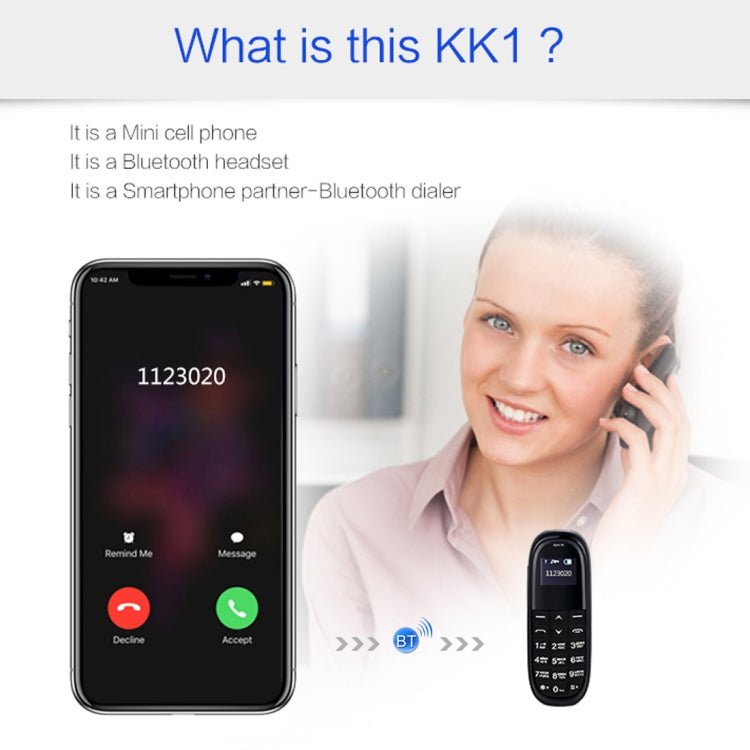 AIEK KK1 Mini Mobile Phone, English Keyboard, Hands Free Bluetooth Dialer Headphone, MTK6261DA, Anti - Lost, Single SIM, Network: 2G(Black) - Mega Discount Store LebanonLebanon
