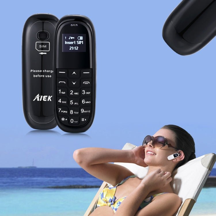 AIEK KK1 Mini Mobile Phone, English Keyboard, Hands Free Bluetooth Dialer Headphone, MTK6261DA, Anti - Lost, Single SIM, Network: 2G(Black) - Mega Discount Store LebanonLebanon
