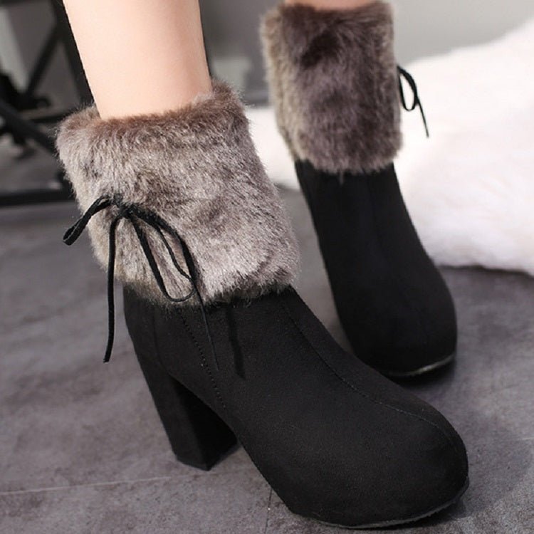 Autumn And Winter Thick High Heeled Padded Warm Suede Round Toe Boots, Size: 34(Black) - Mega Discount Store LebanonLebanon