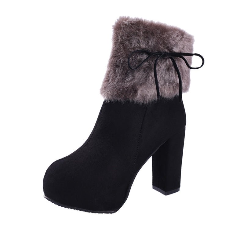Autumn And Winter Thick High Heeled Padded Warm Suede Round Toe Boots, Size: 42(Black) - Mega Discount Store LebanonLebanon