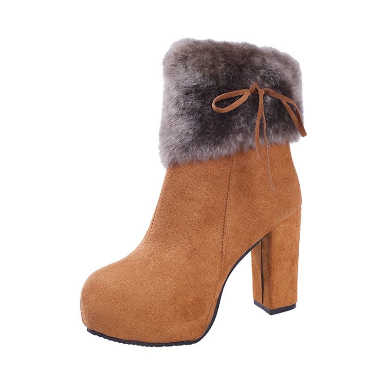 Autumn And Winter Thick High Heeled Padded Warm Suede Round Toe Boots, Size: 42(Camel) - Mega Discount Store LebanonLebanon
