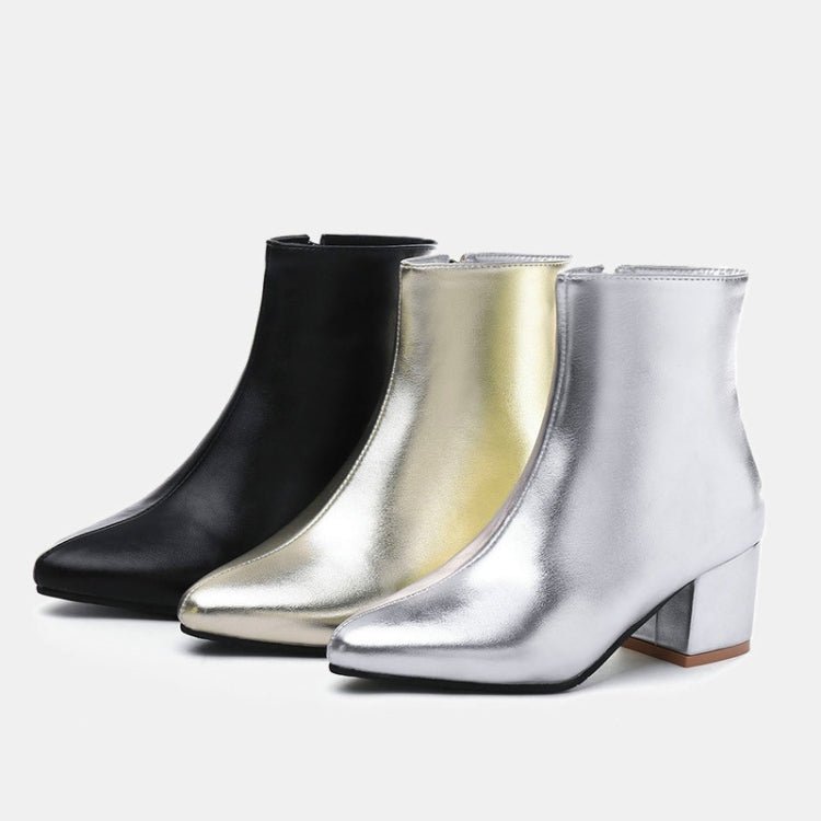 Autumn Winter Glitter Square Heel Pointed Low - Top Women Boots, Size:32(Black) - Mega Discount Store LebanonLebanon