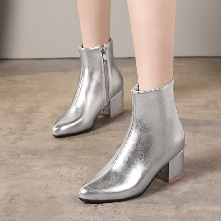 Autumn Winter Glitter Square Heel Pointed Low - Top Women Boots, Size:32(Silver) - Mega Discount Store LebanonLebanon