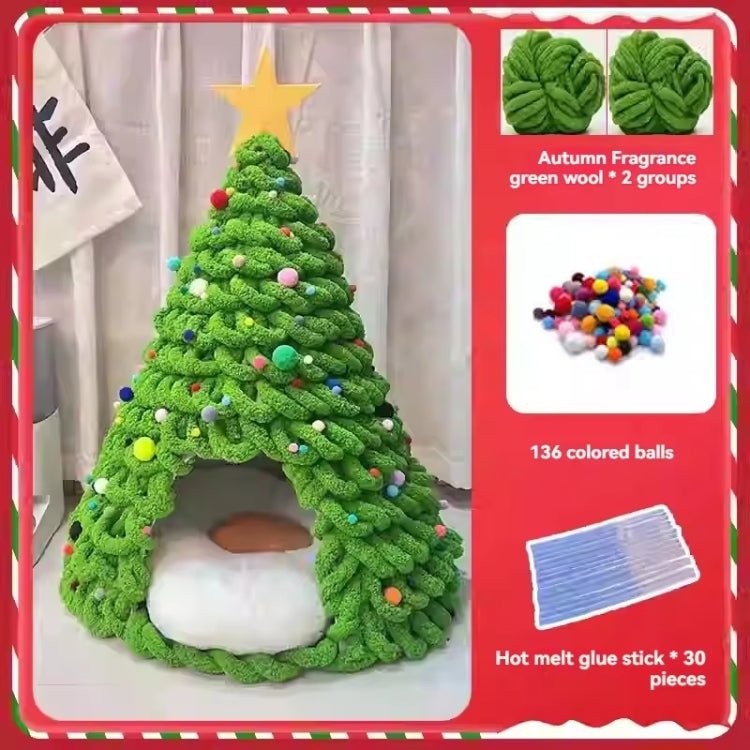 BEI WRH Christmas Tree Cat Nest Handmade DIY Yarn Material Kit Woolen Winter Warm Dog Kennel(Green) - Mega Discount Store LebanonLebanon