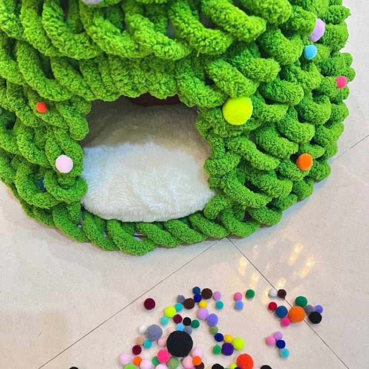 BEI WRH Christmas Tree Cat Nest Handmade DIY Yarn Material Kit Woolen Winter Warm Dog Kennel(Green) - Mega Discount Store LebanonLebanon