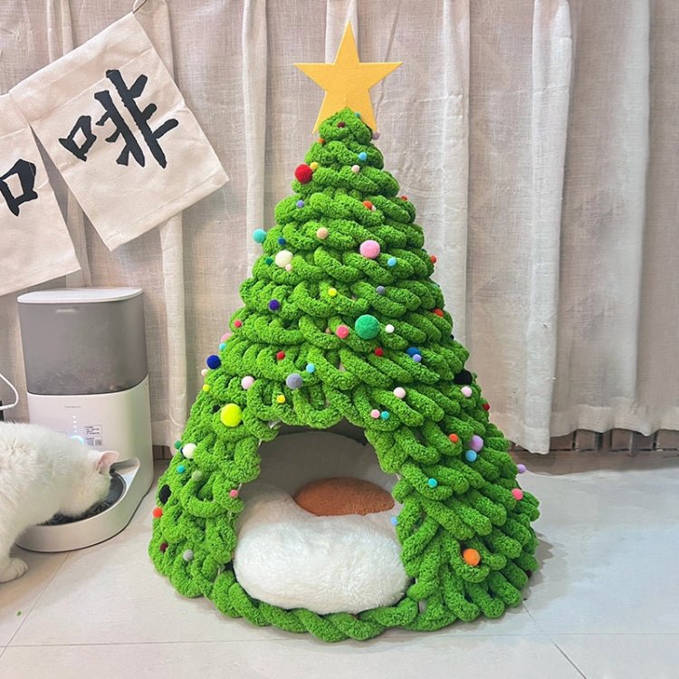 BEI WRH Christmas Tree Cat Nest Handmade DIY Yarn Material Kit Woolen Winter Warm Dog Kennel(Green) - Mega Discount Store LebanonLebanon