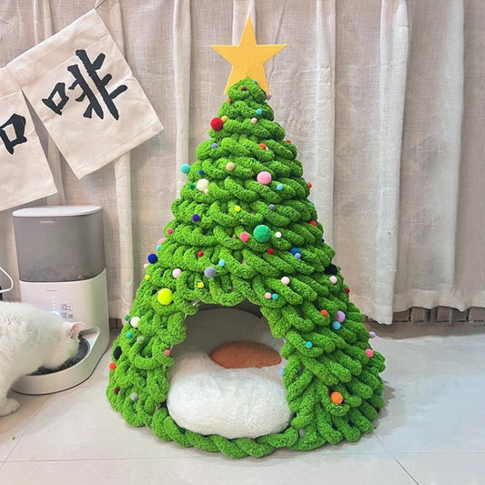 BEI WRH Christmas Tree Cat Nest Handmade DIY Yarn Material Kit Woolen Winter Warm Dog Kennel(Green) - Mega Discount Store LebanonLebanon