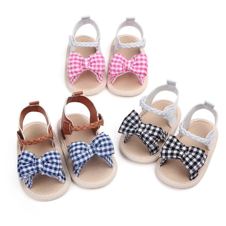 Bow Plaid Soft Weave Crib Anti - Slip Baby Girls Summer Shoes Anti - Slip Single Sandals, Size:11(Pink) - Mega Discount Store LebanonLebanon