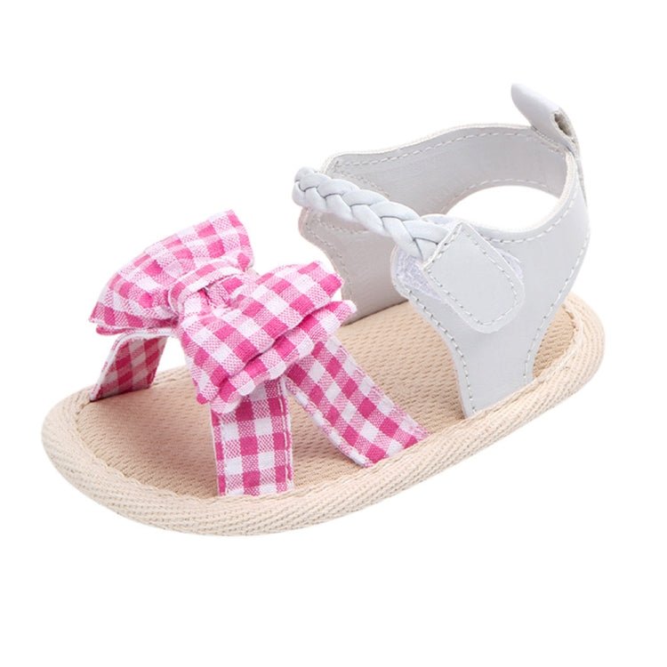 Bow Plaid Soft Weave Crib Anti - Slip Baby Girls Summer Shoes Anti - Slip Single Sandals, Size:11(Pink) - Mega Discount Store LebanonLebanon