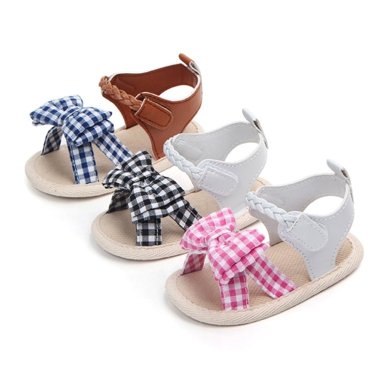 Bow Plaid Soft Weave Crib Anti - Slip Baby Girls Summer Shoes Anti - Slip Single Sandals, Size:11(Pink) - Mega Discount Store LebanonLebanon