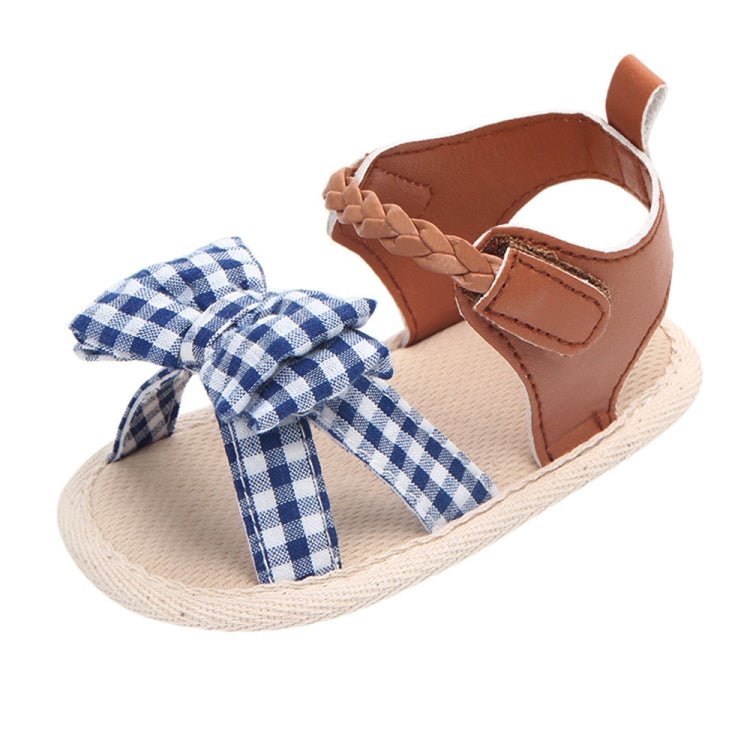 Bow Plaid Soft Weave Crib Anti - Slip Baby Girls Summer Shoes Anti - Slip Single Sandals, Size:12(Blue) - Mega Discount Store LebanonLebanon