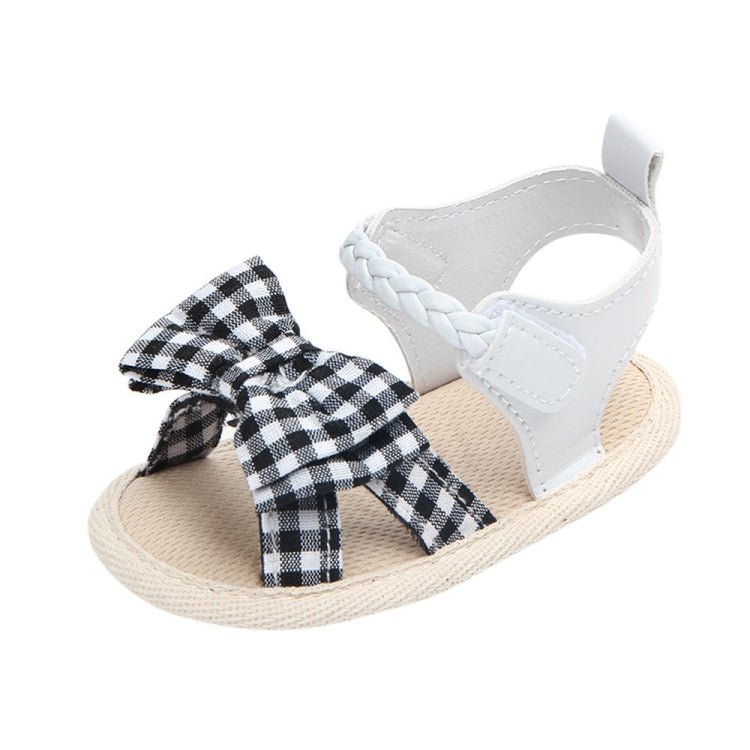 Bow Plaid Soft Weave Crib Anti - Slip Baby Girls Summer Shoes Anti - Slip Single Sandals, Size:13(Black & White) - Mega Discount Store LebanonLebanon