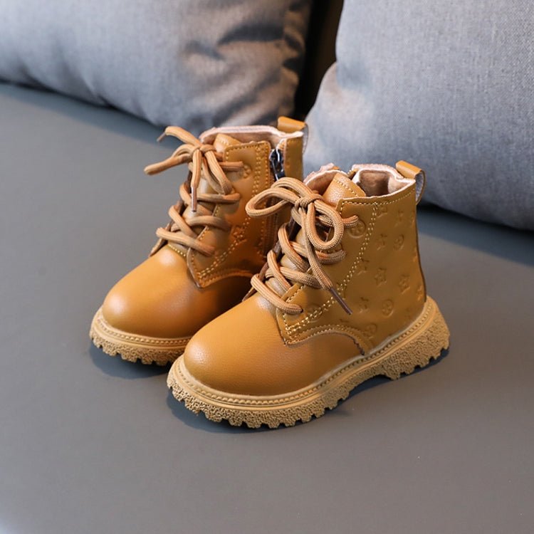 Children Martin Boots Padded Warm Leather Boots Simple Cotton Shoes, Size: 21(Yellow) - Mega Discount Store LebanonLebanon