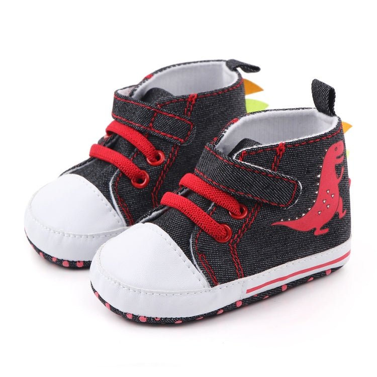 D2399 High Top Canvas Cartoon Dinosaur Small Wave Shoes Cloth Soles Walking Shoes, Size: 13cm(Black) - Mega Discount Store LebanonLebanon