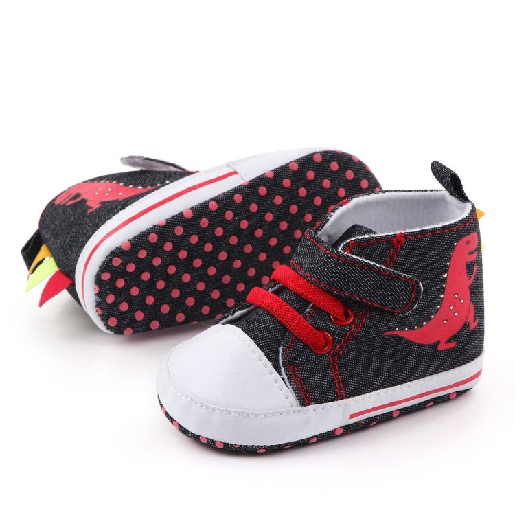 D2399 High Top Canvas Cartoon Dinosaur Small Wave Shoes Cloth Soles Walking Shoes, Size: 13cm(Black) - Mega Discount Store LebanonLebanon