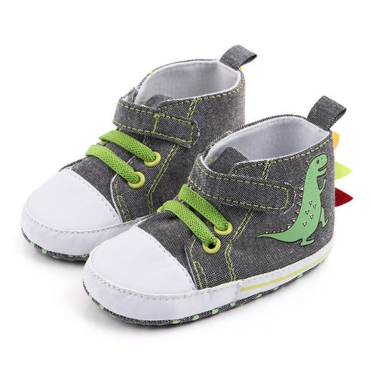 D2399 High Top Canvas Cartoon Dinosaur Small Wave Shoes Cloth Soles Walking Shoes, Size: 13cm(Grey) - Mega Discount Store LebanonLebanon