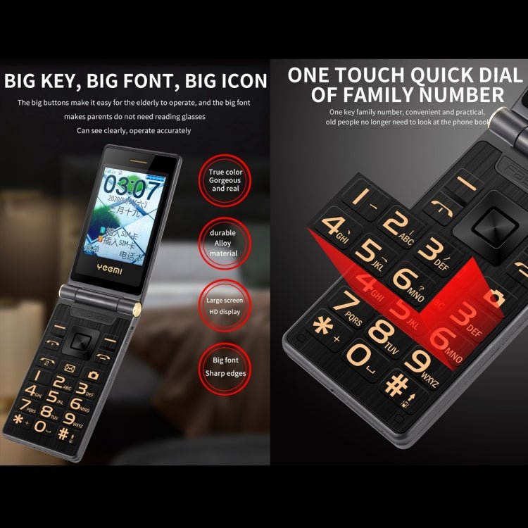 Dual - screen Flip Phone, 2.8 inch + 2.4 inch, 5900mAh Battery, Support FM, SOS, GSM, Family Number, Big Keys, Dual SIM (Gold) - Mega Discount Store LebanonLebanon