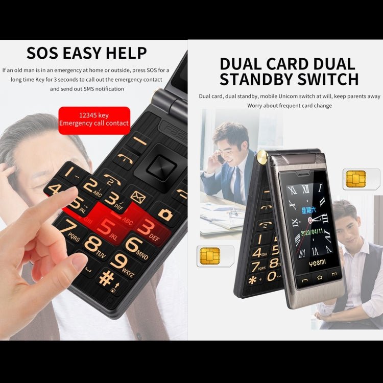 Dual - screen Flip Phone, 2.8 inch + 2.4 inch, 5900mAh Battery, Support FM, SOS, GSM, Family Number, Big Keys, Dual SIM (Gold) - Mega Discount Store LebanonLebanon