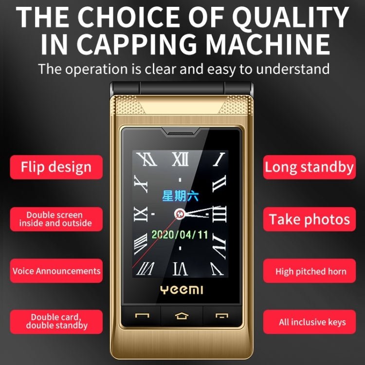 Dual - screen Flip Phone, 2.8 inch + 2.4 inch, 5900mAh Battery, Support FM, SOS, GSM, Family Number, Big Keys, Dual SIM (Gold) - Mega Discount Store LebanonLebanon