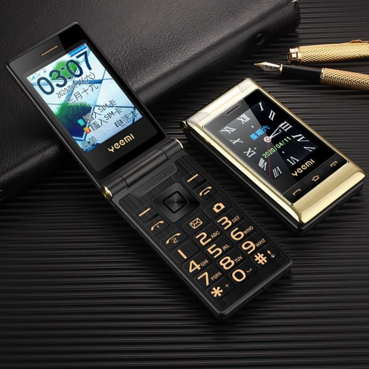 Dual - screen Flip Phone, 2.8 inch + 2.4 inch, 5900mAh Battery, Support FM, SOS, GSM, Family Number, Big Keys, Dual SIM (Gold) - Mega Discount Store LebanonLebanon