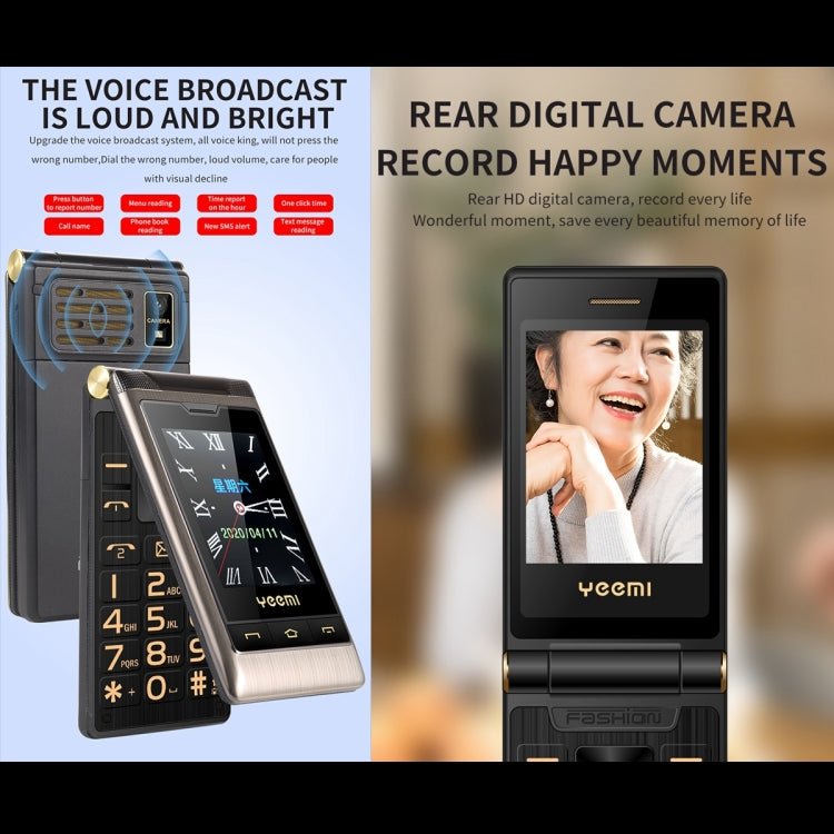 Dual - screen Flip Phone, 2.8 inch + 2.4 inch, 5900mAh Battery, Support FM, SOS, GSM, Family Number, Big Keys, Dual SIM (Gold) - Mega Discount Store LebanonLebanon