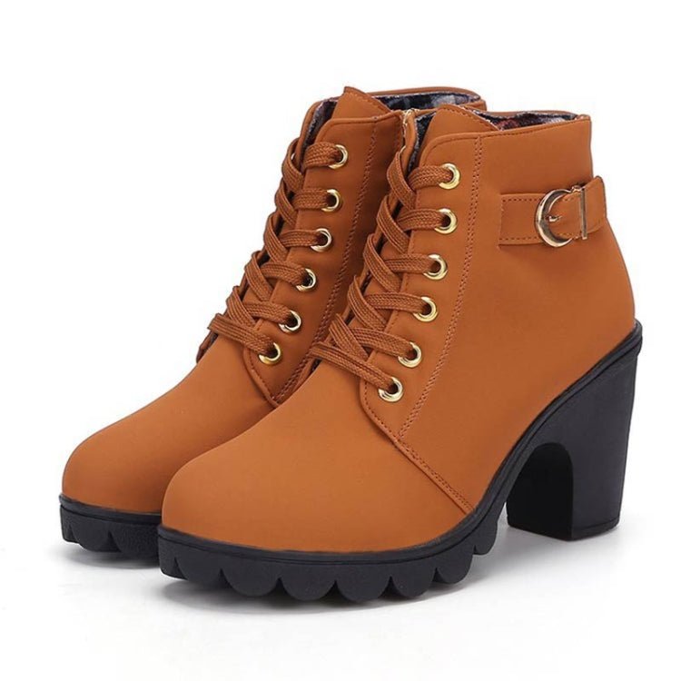 Fashion Square High Heels Solid Color Sneakers Women Snow Boots, Shoe Size:35(Yellow) - Mega Discount Store LebanonLebanon