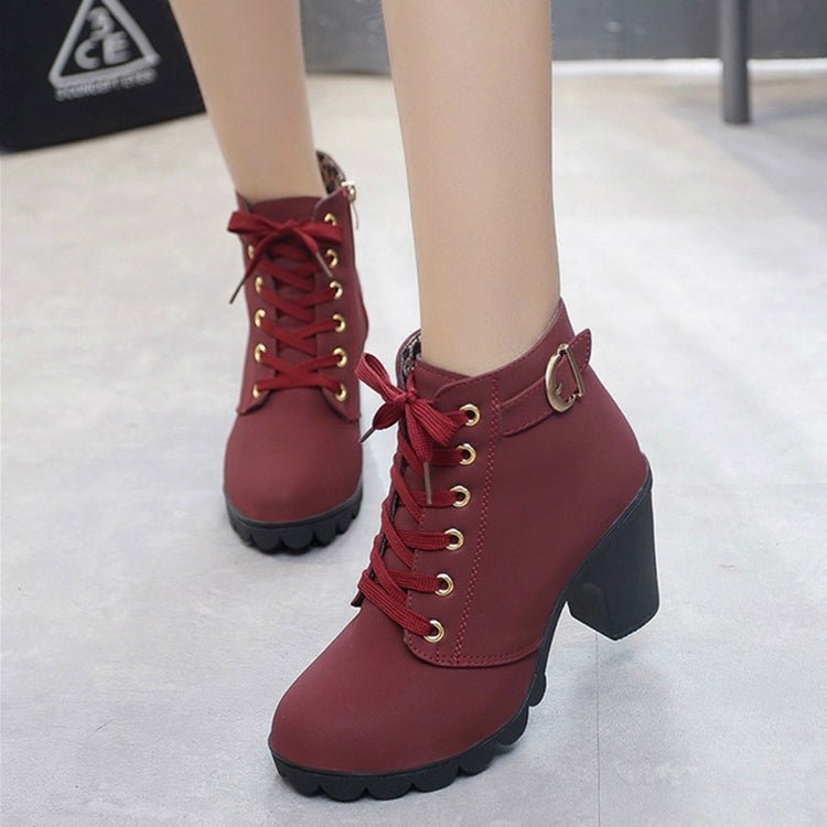 Fashion Square High Heels Solid Color Sneakers Women Snow Boots, Shoe Size:36(Red Wine) - Mega Discount Store LebanonLebanon