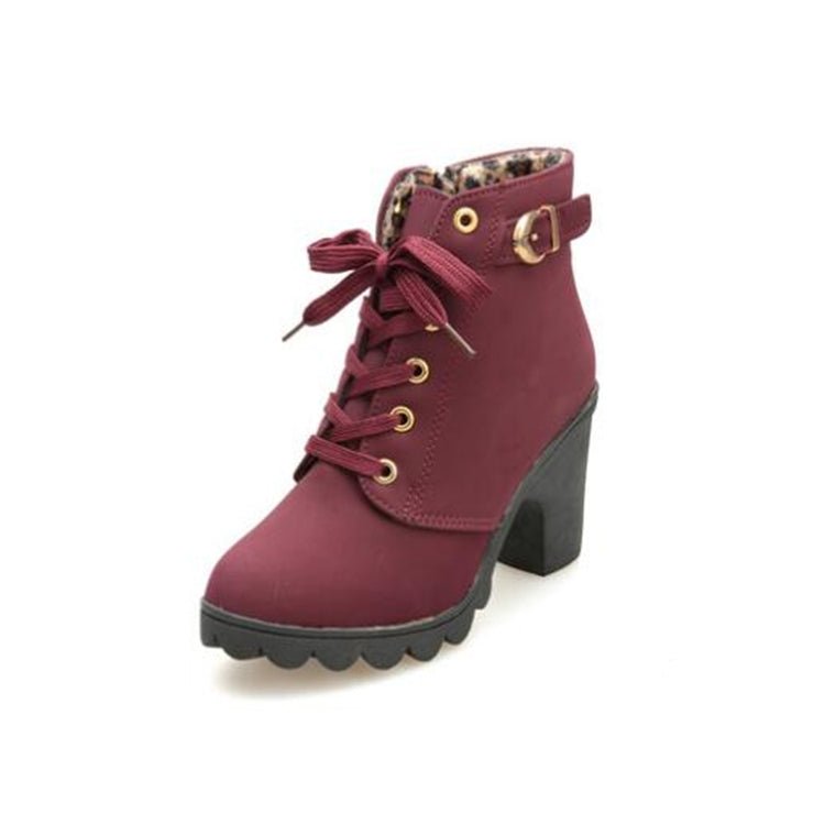 Fashion Square High Heels Solid Color Sneakers Women Snow Boots, Shoe Size:38(Red Wine) - Mega Discount Store LebanonLebanon