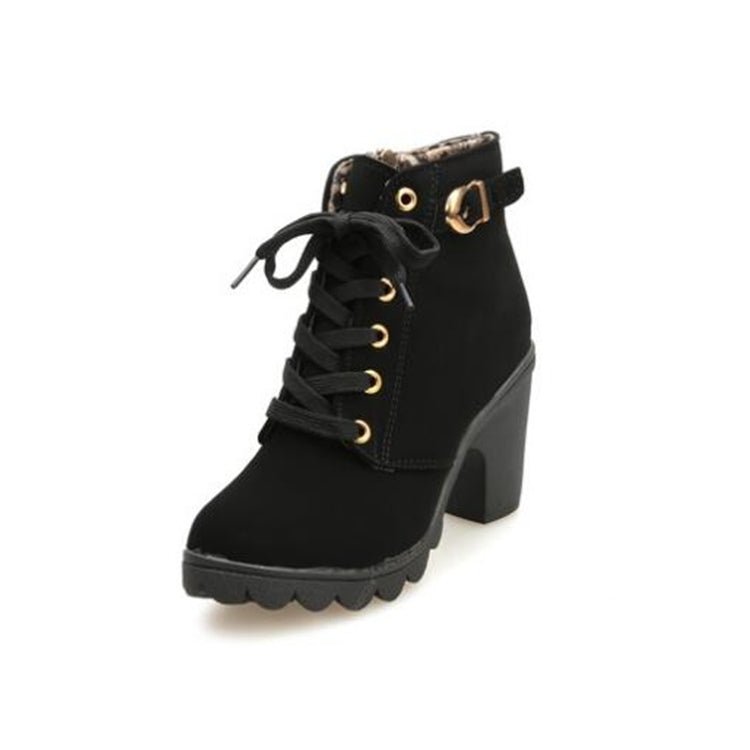 Fashion Square High Heels Solid Color Sneakers Women Snow Boots, Shoe Size:39(Black) - Mega Discount Store LebanonLebanon