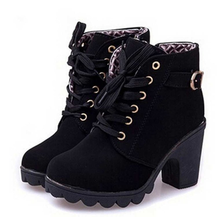 Fashion Square High Heels Solid Color Sneakers Women Snow Boots, Shoe Size:39(Black) - Mega Discount Store LebanonLebanon