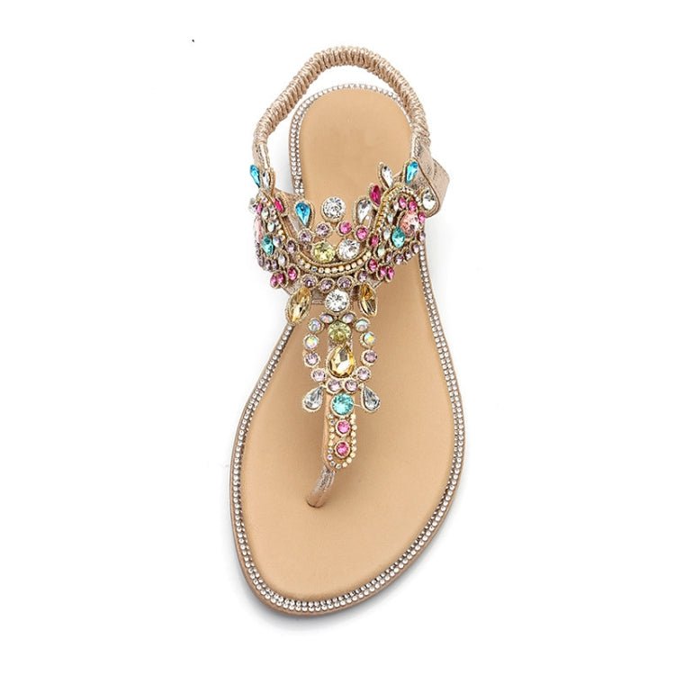 Female Rhinestones Flats sandals, Shoe Size:39(Gold Color Drill) - Mega Discount Store LebanonLebanon