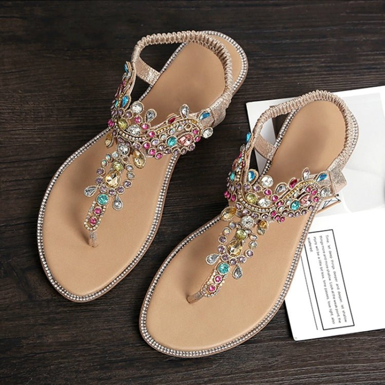 Female Rhinestones Flats sandals, Shoe Size:40(Gold Color Drill) - Mega Discount Store LebanonLebanon