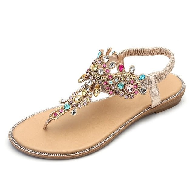 Female Rhinestones Flats sandals, Shoe Size:41(Gold Color Drill) - Mega Discount Store LebanonLebanon
