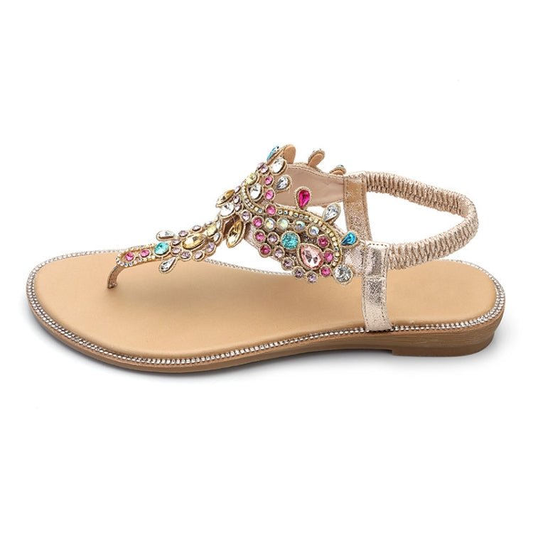 Female Rhinestones Flats sandals, Shoe Size:41(Gold Color Drill) - Mega Discount Store LebanonLebanon