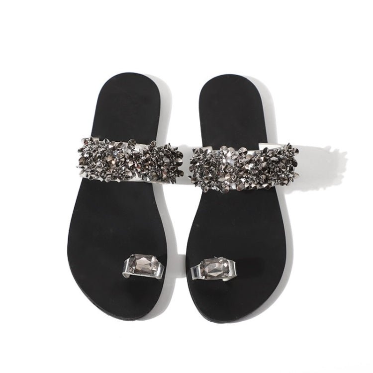 Flat Bottom Pin Rhinestone Sequins Sandals, Shoe Size:38(Black) - Mega Discount Store LebanonLebanon