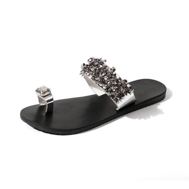 Flat Bottom Pin Rhinestone Sequins Sandals, Shoe Size:38(Silver) - Mega Discount Store LebanonLebanon