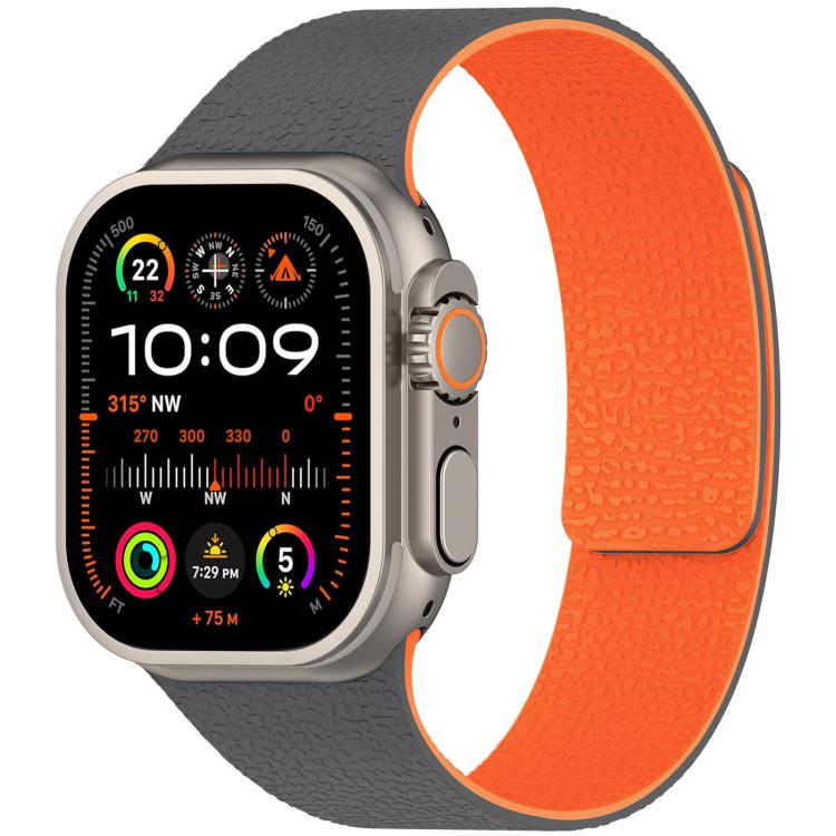For Apple Watch 38 / 40 / 41 / S10 42mm xDfind Litchi Texture Magnetic Silicone Watch Band(Grey Orange) - Mega Discount Store LebanonLebanon