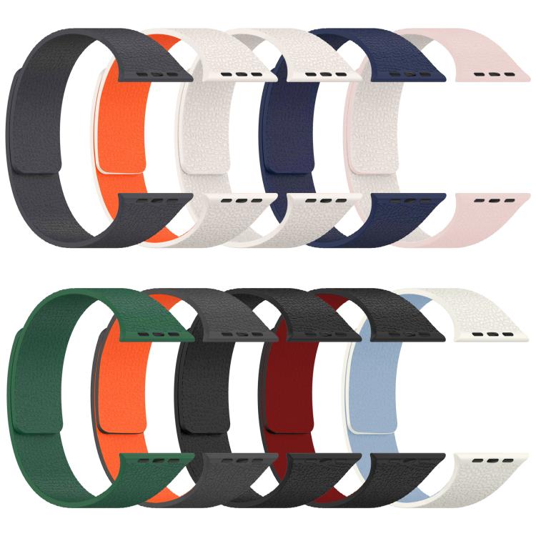 For Apple Watch 38 / 40 / 41 / S10 42mm xDfind Litchi Texture Magnetic Silicone Watch Band(Grey Orange) - Mega Discount Store LebanonLebanon